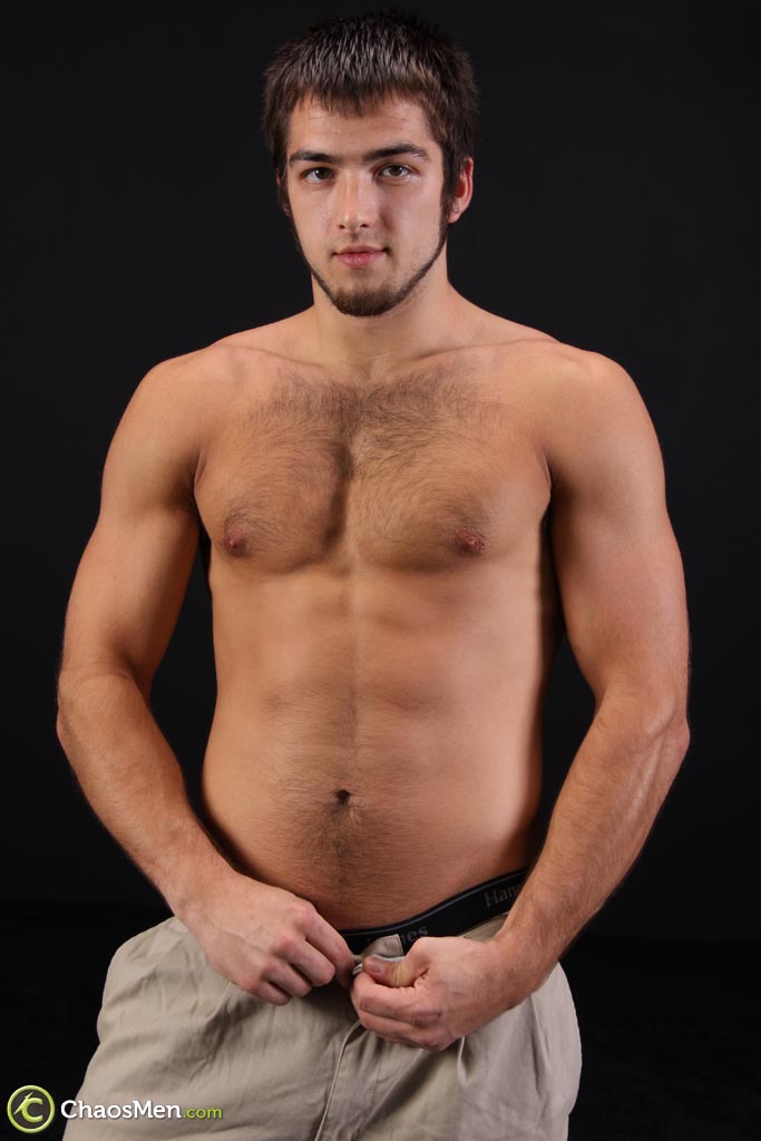 Brunette gay lad Darius showing off his hairy chest, dick and round ass  