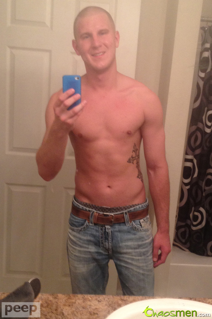 Amateur gay guy takes selfies of his lean body & big dick in the mirror  