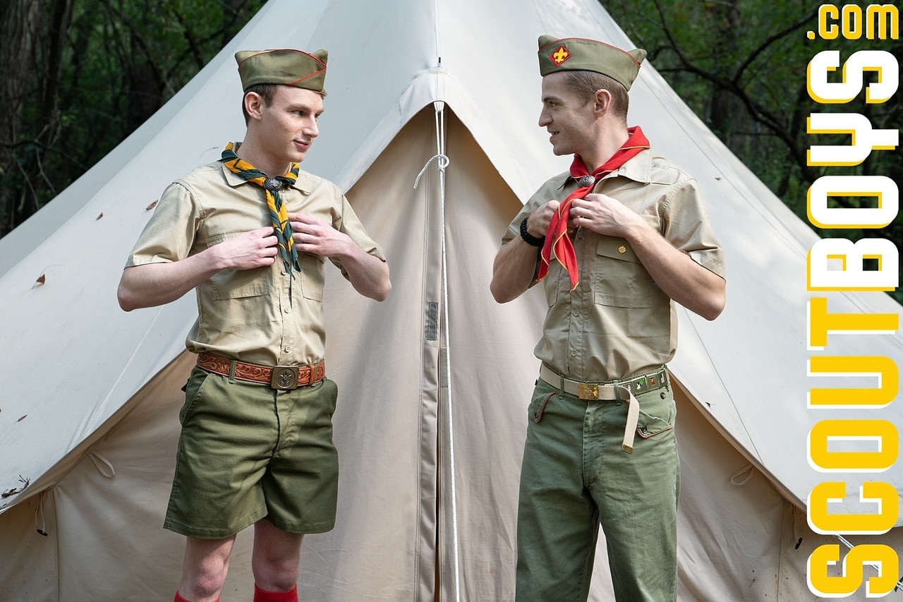 Hung gay boys Scout Tom & Scout Eric have hardcore anal sex outdoors